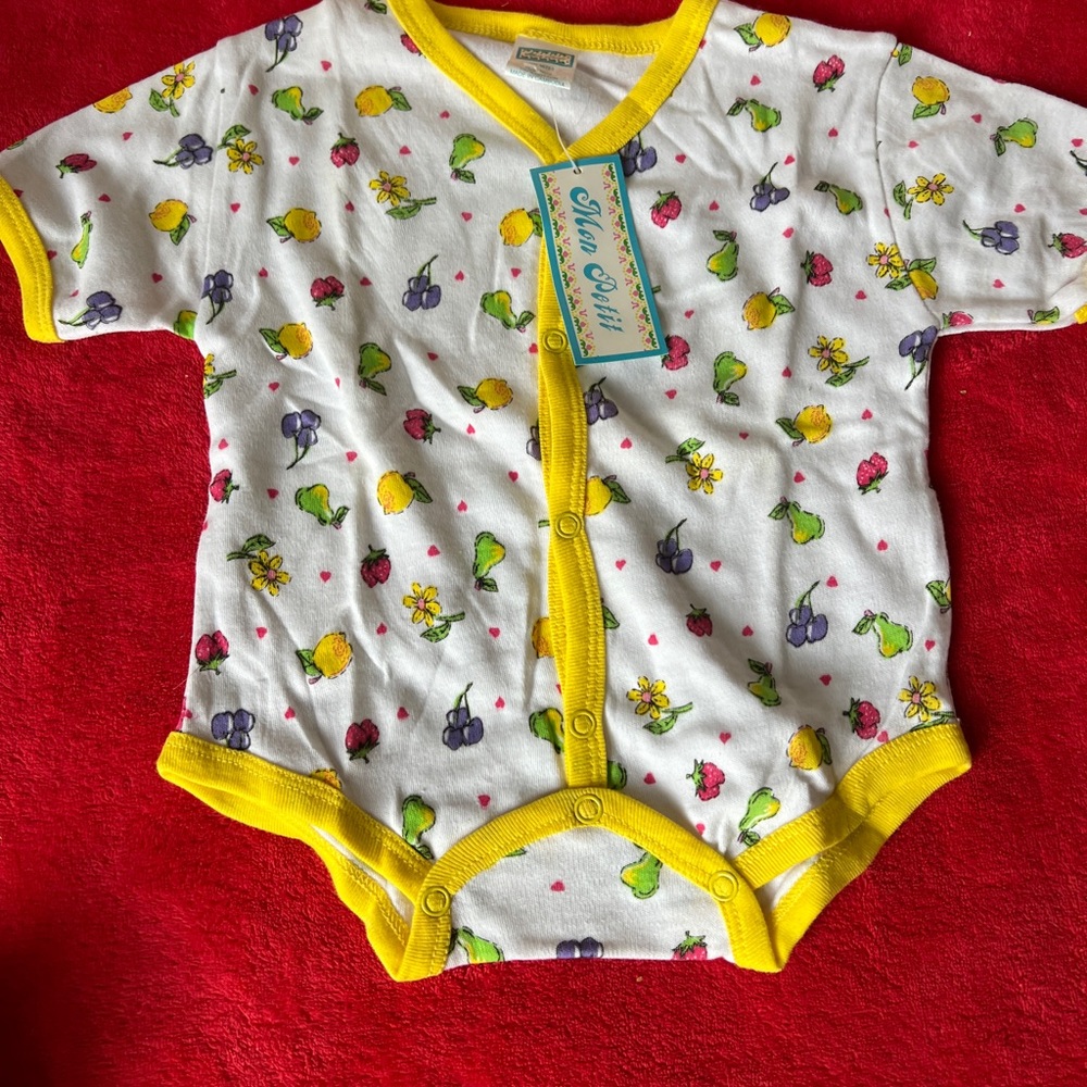 Vintage Yellow  Trim Baby Onesie with Floral Print